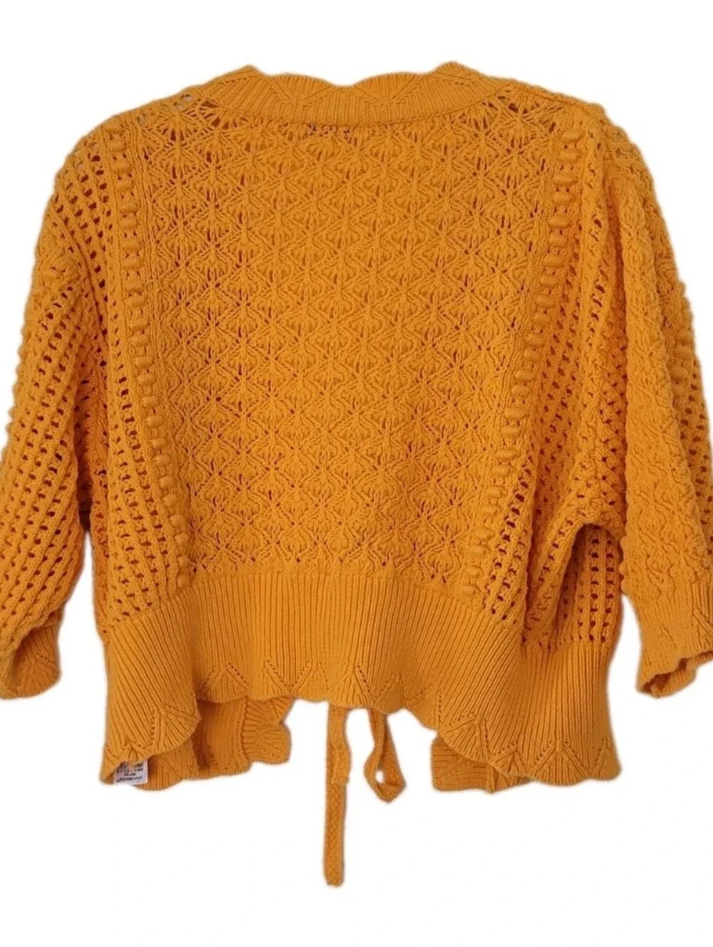 ZARA CROCHET OPEN COTTON KNIT CROPPED BELTED ORANGE CARDIGAN SIZE L